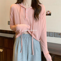 Women's Hooded Sun Protection T-Shirt Thin Loose Short Ice Silk Long Sleeve Top