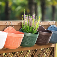 Rattan-Style Half-Round Wall-Mounted Self-Watering Planter for Balcony & Railing