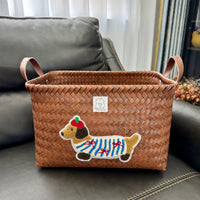 American Style Imitation Rattan Hand-Woven Storage Basket Dachshund Retro Picnic Basket