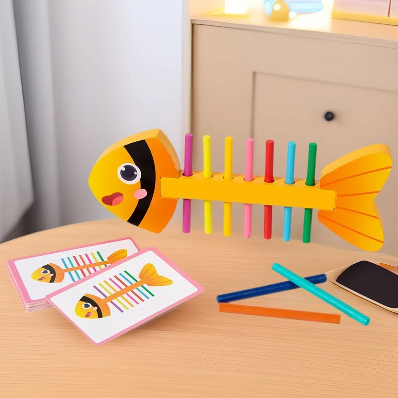 Wooden Fishbone Color Sorting Puzzle for Kids, Montessori Educational Toy for Fine Motor Skills & Early Learning