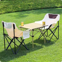 Portable Folding Camping Table and Chair Set with Moon Chairs, Roll-Up Table for Outdoor Picnic