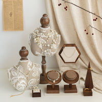 Vintage Walnut Wood Jewelry Display Stand for Bracelets, Necklaces, Rings, and Collectibles