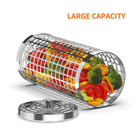 Portable Stainless Steel BBQ Grilling Basket Cylinder for Outdoor Camping