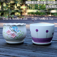 Large Ceramic Planter Pot with Tray for Succulents Orchids Indoor Plants