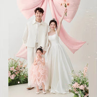 Family Matching Pink Big Bowknot Photo Shoot Outfits