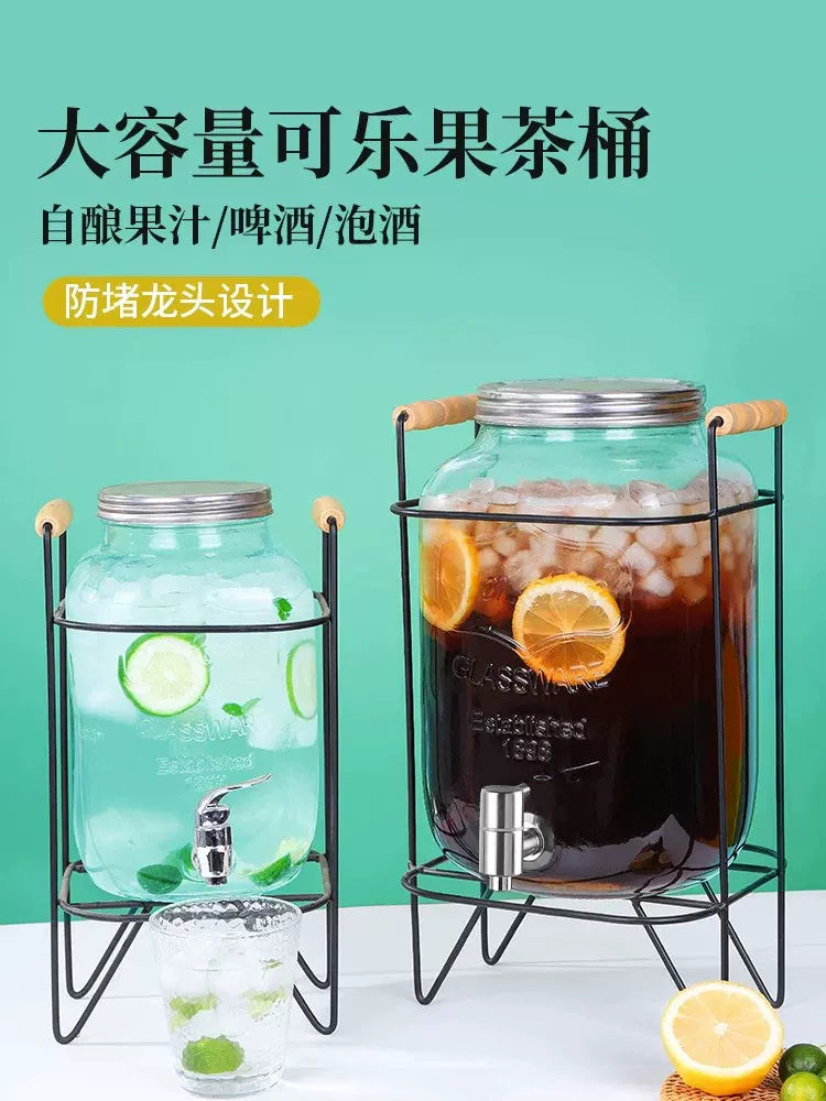 Cold Water Glass Beverage Dispenser with Faucet for Home Use, Large Capacity Juice Container for Refrigerator