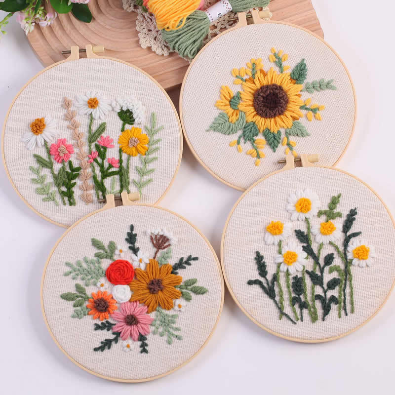 DIY Punch Needle Embroidery Kit for Beginners with Floral Patterns
