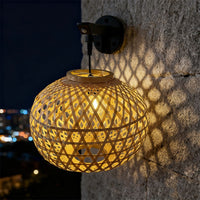 Solar Powered Bamboo Lantern Wall Light for Outdoor Garden & Courtyard Decor