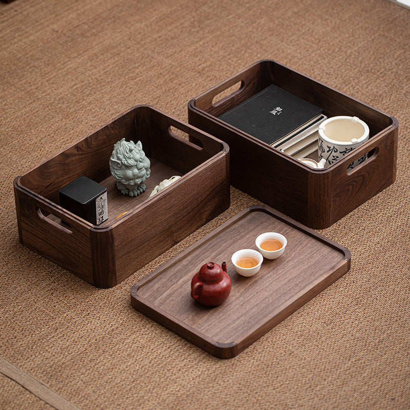 Solid Wood Storage Box with Lid, Multi-layer Divided Organizer for Home Sundries, Snacks, Tea Sets, Books