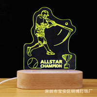 Baseball Star 3D Illusion Night Light with Beechwood Base, USB Powered LED Desk Lamp, Creative Gift for Fans