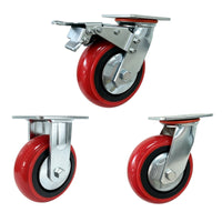 Heavy Duty Red Polyurethane Swivel Caster Wheels with Brake for Industrial Equipment