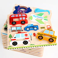Wooden 3D Jigsaw Puzzle Set for Kids, Montessori Early Education Animal and Vehicle Recognition Toys