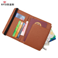 RFID Blocking Leather Passport Holder Wallet for Women, Large Capacity Zippered Travel Document Organizer