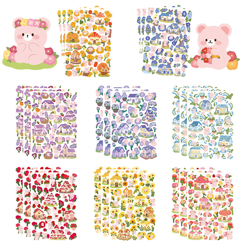 8-Sheet Garden Bear Ins-Style Decorative Stickers for Journals, Phones, Laptops, and Storage Boxes