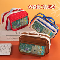 INS Vintage Large Capacity Pencil Case Multi-layer Storage Stationery Bag for Students