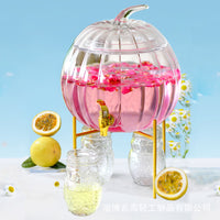 Pumpkin Glass Beverage Dispenser with Spigot and Stand for Cold Drinks, Juice, Iced Tea