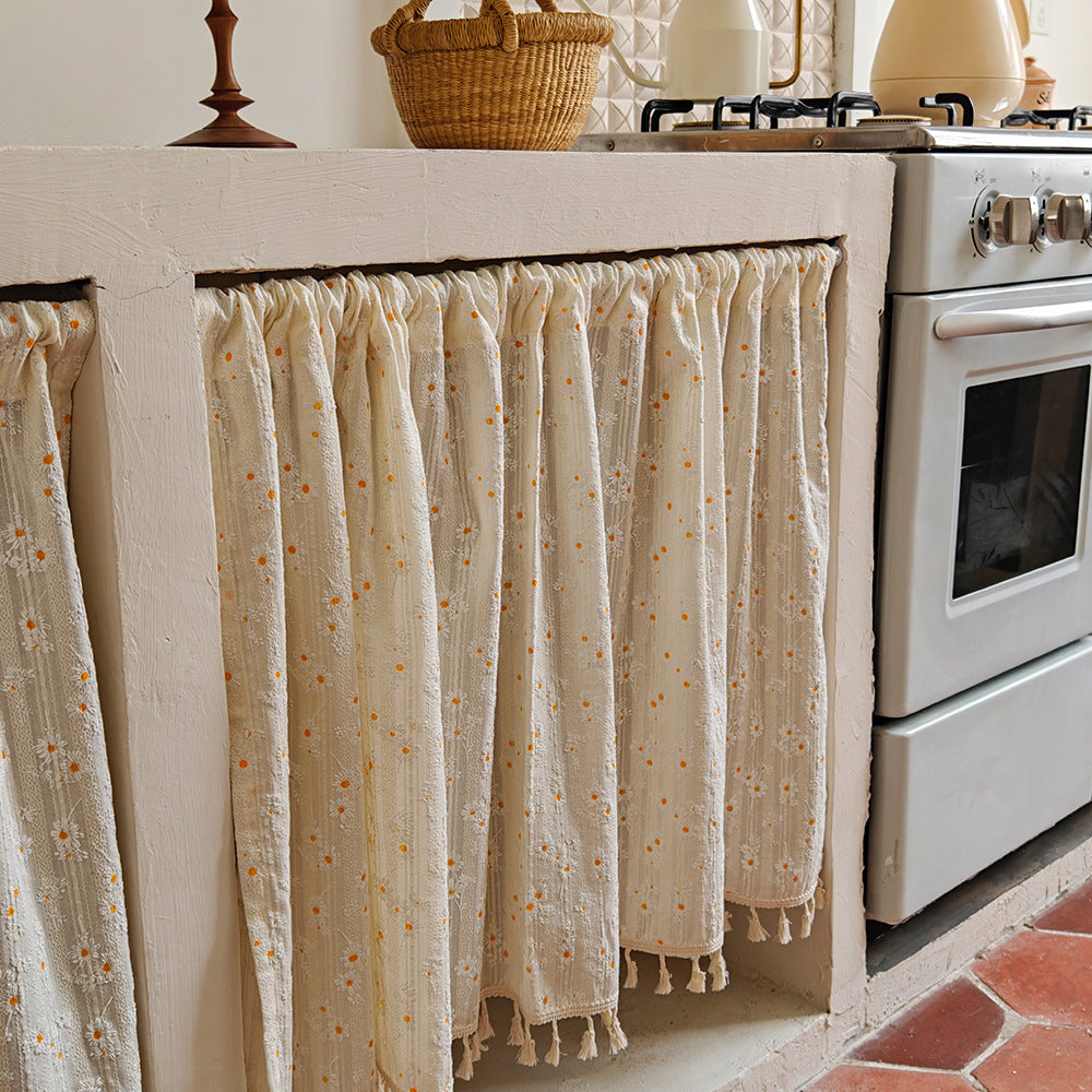 Daisy/Lilac Floral Cabinet Curtain, No-Drill Japanese Style Half Curtain for Kitchen & Home
