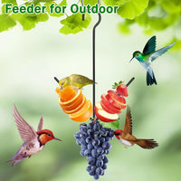 Hanging Fruit Bird Feeder for Hummingbirds & Wild Birds, Outdoor Vegetable Meat Feeder with Squirrel-Proof Hook & Fruit Tray