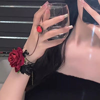 Gothic Lace Rose Wrist Cuff Bracelet & Necklace Set for Halloween Lolita Punk Style