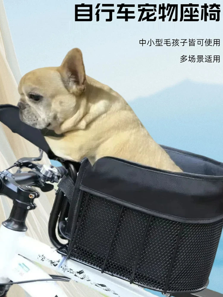 Foldable Front-Mounted Pet Bicycle Basket for Small Dogs and Cats, Mountain and Road Bikes