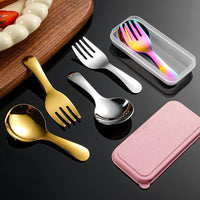 304 Stainless Steel Kids Mini Spoon and Fork Set with Portable Case for Outdoor Picnics