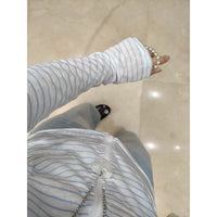 Women's Summer Tencel Sun Protection Cardigan Breathable Ice Silk Striped Long Sleeve Top