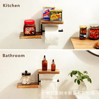 Wall Mounted Wooden Toilet Paper Holder with Iron Frame for Bathroom and Hotel