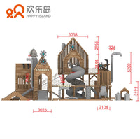 Kids Outdoor Wooden Playhouse Treehouse Platform Swing Set with Stainless Steel Slide