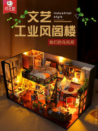 DIY Miniature Dollhouse Kit with Music and Dust Cover, Wooden Model Building Set for Adults and Teens