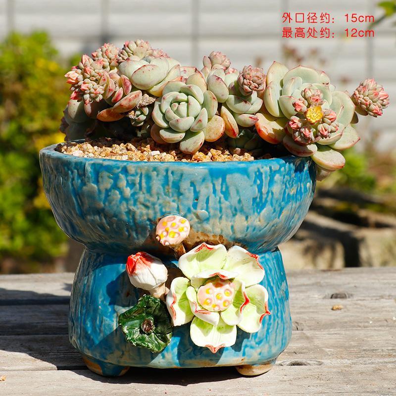 Hand-Painted Ceramic Succulent Planter Pot with Coarse Grains for Multi-Plant Arrangements