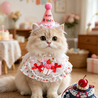 Pet Birthday Cake Bib and Hat Set for Cats and Dogs