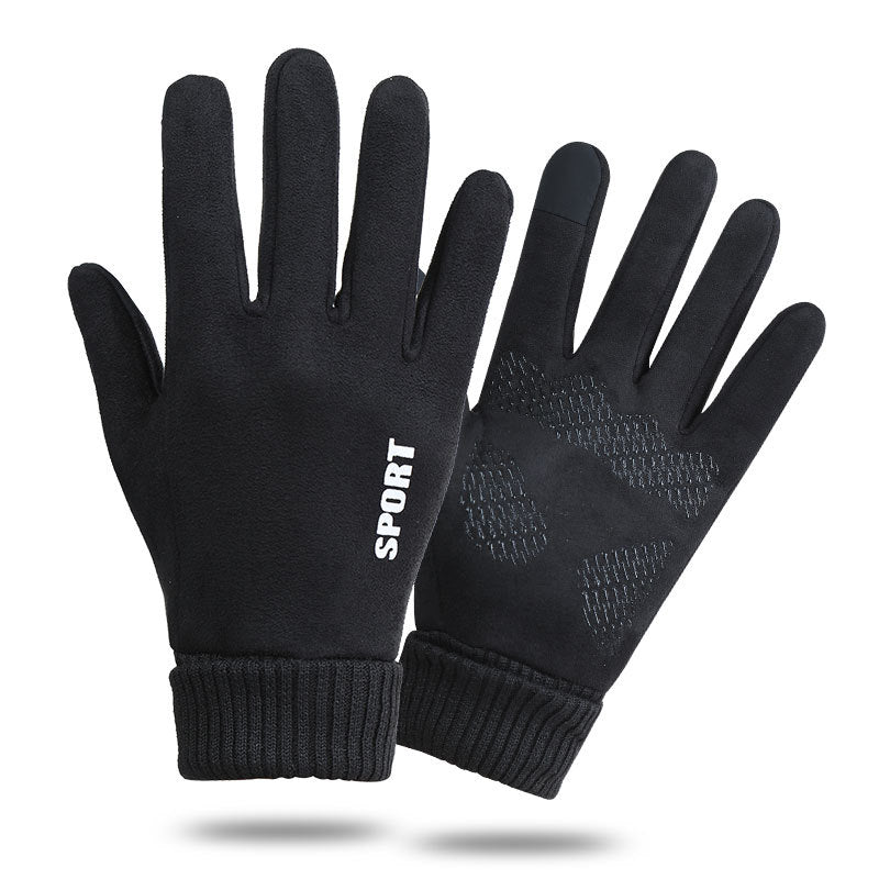 Men's Winter Warm Touchscreen Cycling Gloves Suede Windproof Cold-Resistant