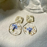 Romantic Blue Dried Flower Resin Earrings / Ear Clips for Women