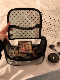 Heart Mesh Portable Cosmetic Bag for Women, Large Capacity Transparent Travel Toiletry Bag, Waterproof