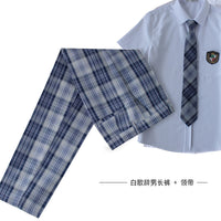 Men's Plaid Slim Fit Business Casual Trousers with Tie Set
