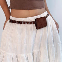 Women's Suede Retro Belt Bag with Multi-Hole Square Pouch for Jeans