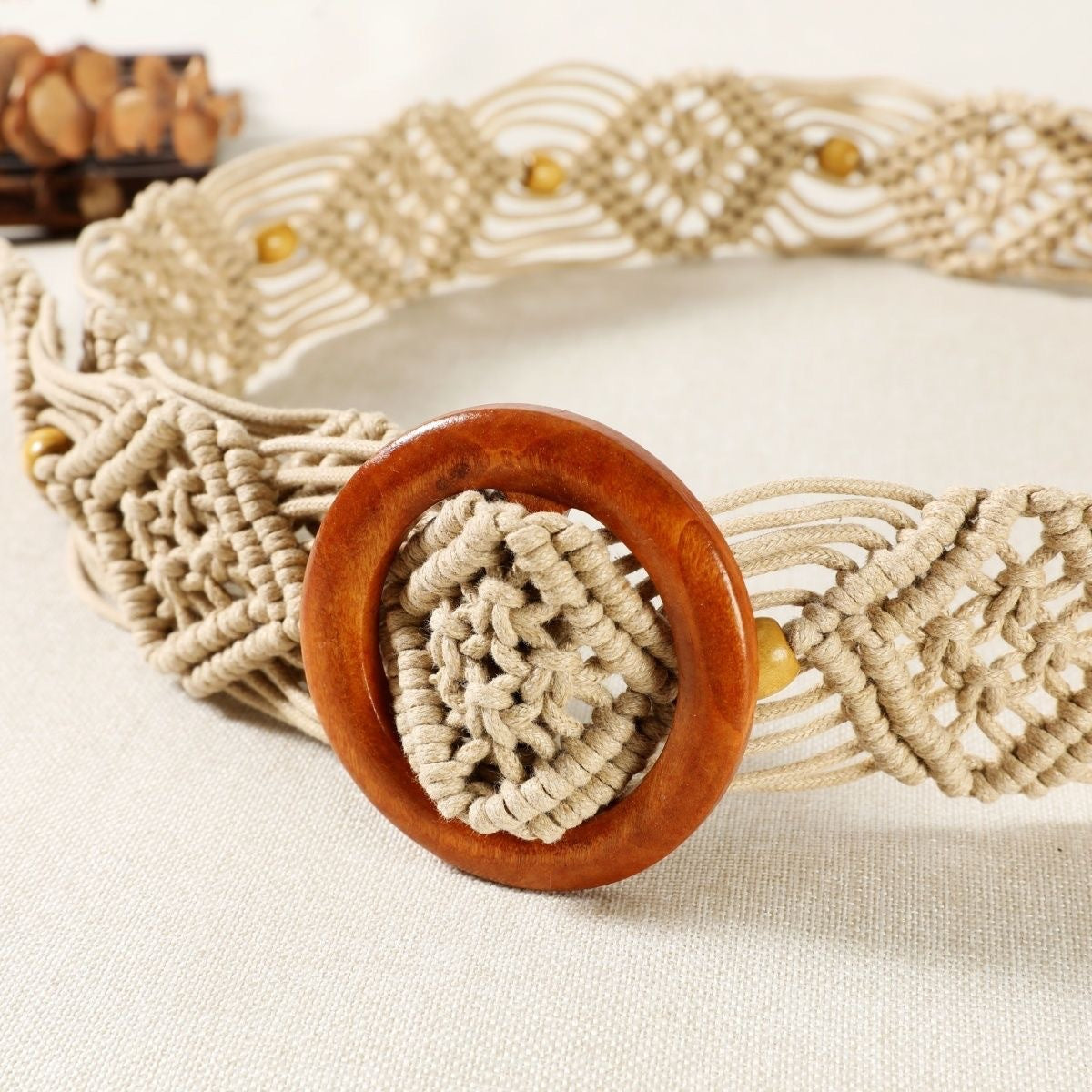 Korean Style Retro Hollow Beaded Rope Woven Waist Chain Belt for Women