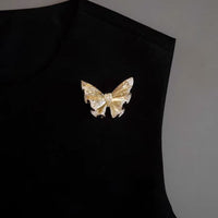 French Vintage Gold Butterfly Brooch Elegant Lightweight Luxury Suit Coat Accessory