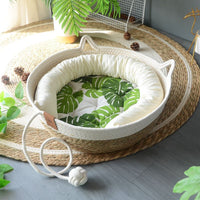 Handwoven Wicker Cat Bed with Scratching Board, All-Season Warmth, Detachable and Washable