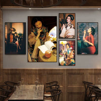 Vintage Shanghai Cheongsam Beauty Wall Art for Restaurant Bar Decor