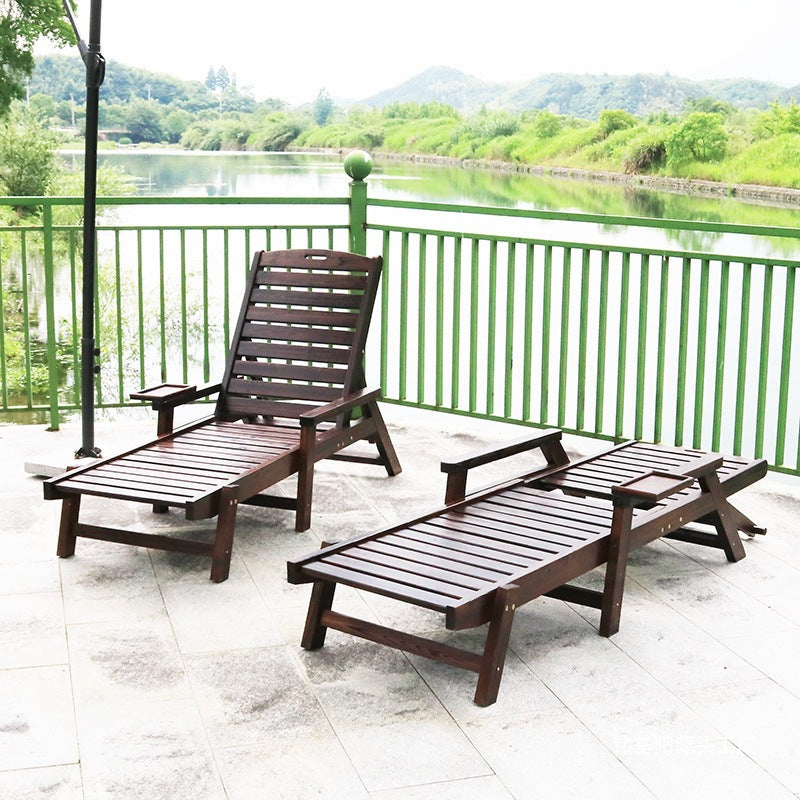 Carbonized Wood Folding Recliner Chair for Balcony, Beach, and Outdoor Lounging