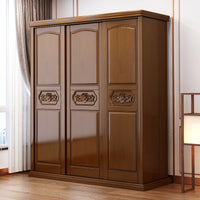 New Chinese Solid Wood Wardrobe with Mirror, Three-Door Sliding Storage Cabinet