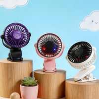USB Clip-on Mini Desk Fan with LED Light for Stroller and Dormitory