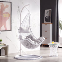Indoor Balcony Rattan Hanging Basket Chair Single Person Cradle Swing Chair with Cushion and Carpet