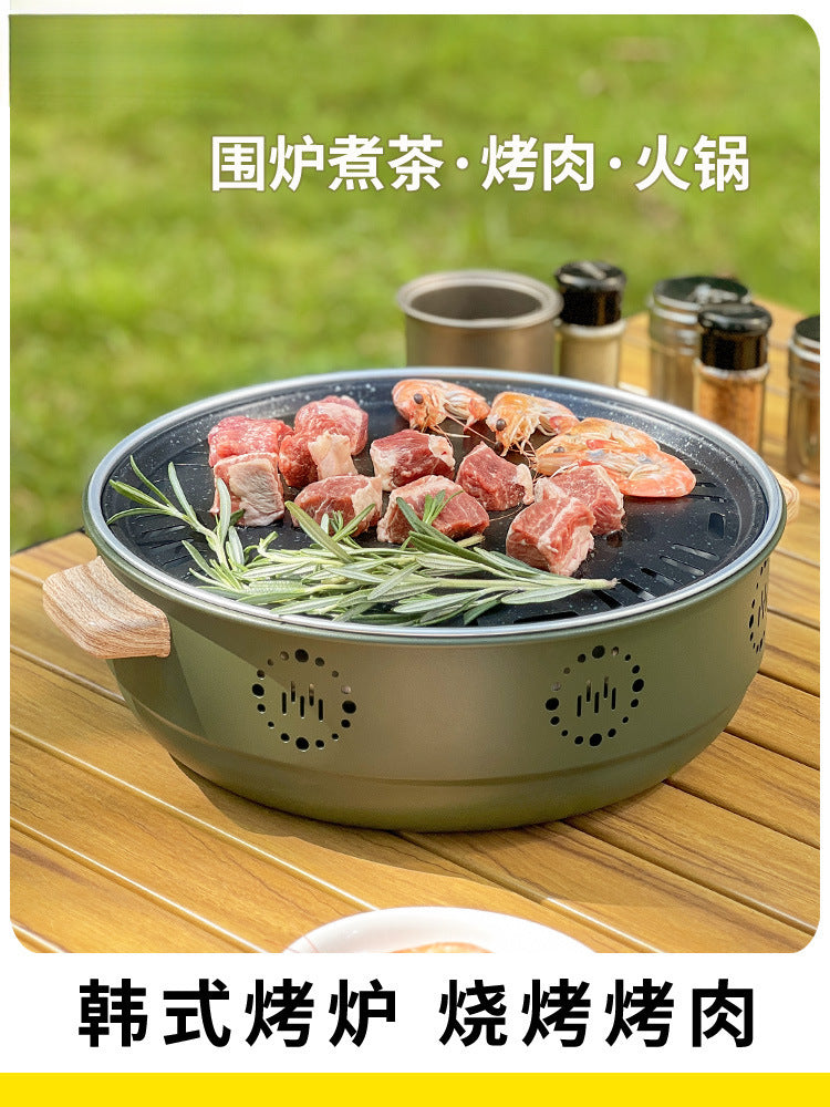 Multifunctional Korean BBQ Grill with Non-stick Pan and Grill Net for Outdoor Camping and Home Use