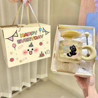 Cute Cat Ceramic Mug with Lid and Spoon, 400ml Coffee Tea Cup, Novelty Gift for Friends and Office