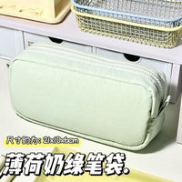 Minimalist Cherry Blossom Pink Square Pencil Case, Solid Color, High-Capacity Multi-Layer Stationery Organizer for Students