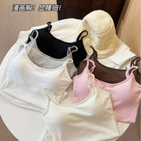 Korean Style Ribbed Camisole with Built-in Bra Pads for Women, Slim Fit Cropped Tank Top