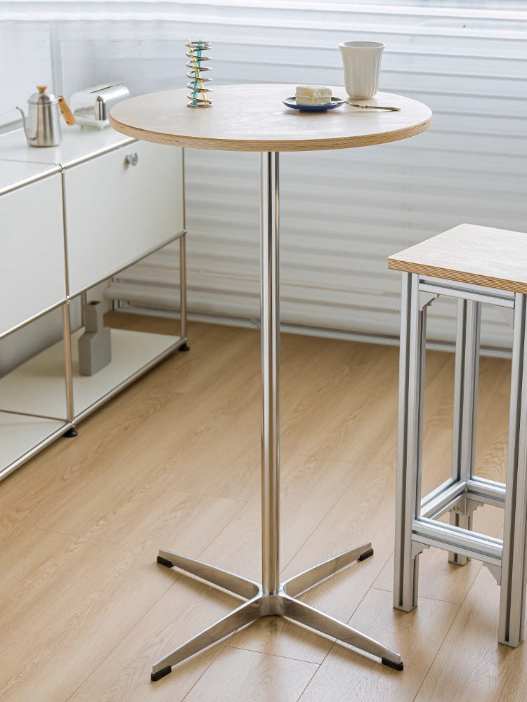 Nordic Birch Plywood Bar Table with Aluminum Alloy Legs for Home, Dessert, Milk Tea Shop, or Bar