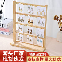 Wooden Jewelry Display Stand with Hooks for Earrings, Bracelets, Rings, and Necklaces